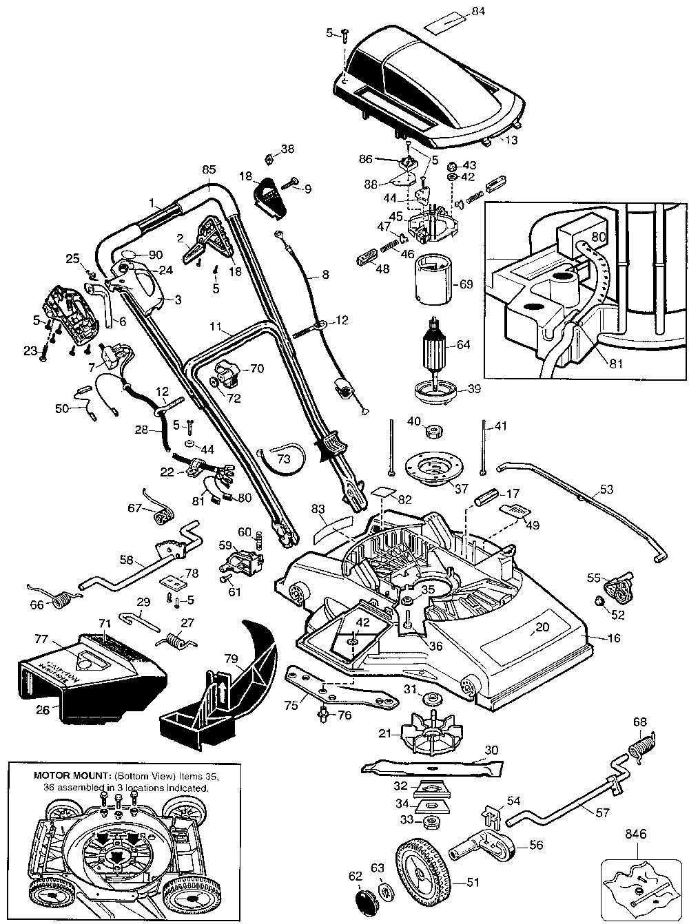 Exploded Diagram A Diagram and Parts List for 35516 Type 4 Black and Decker Lawn Mower